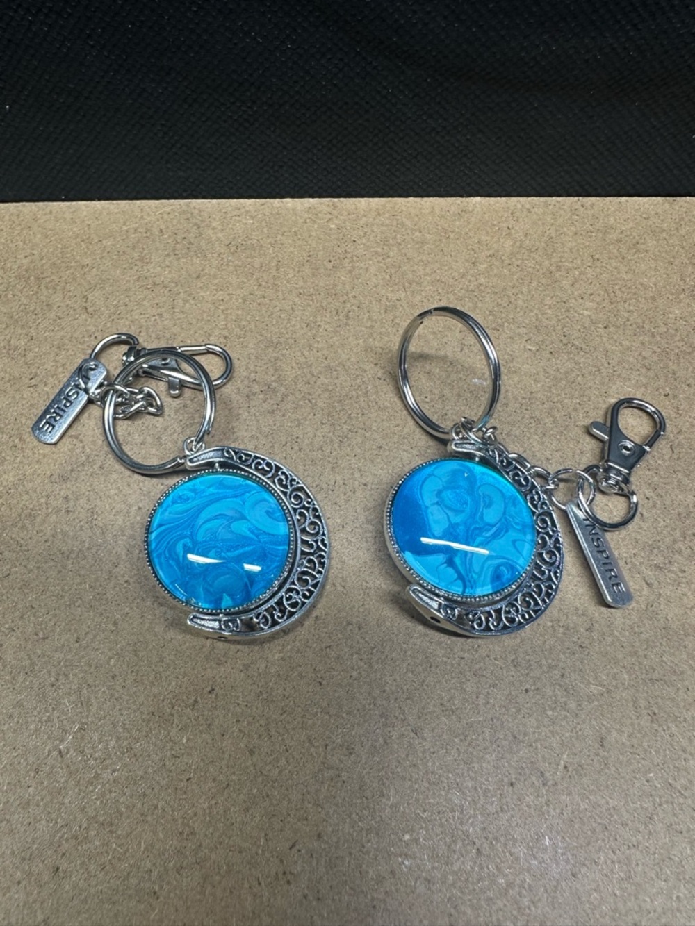 Silver Crescent Turquoise Swirl Fidget Keychain - Inspire Tag